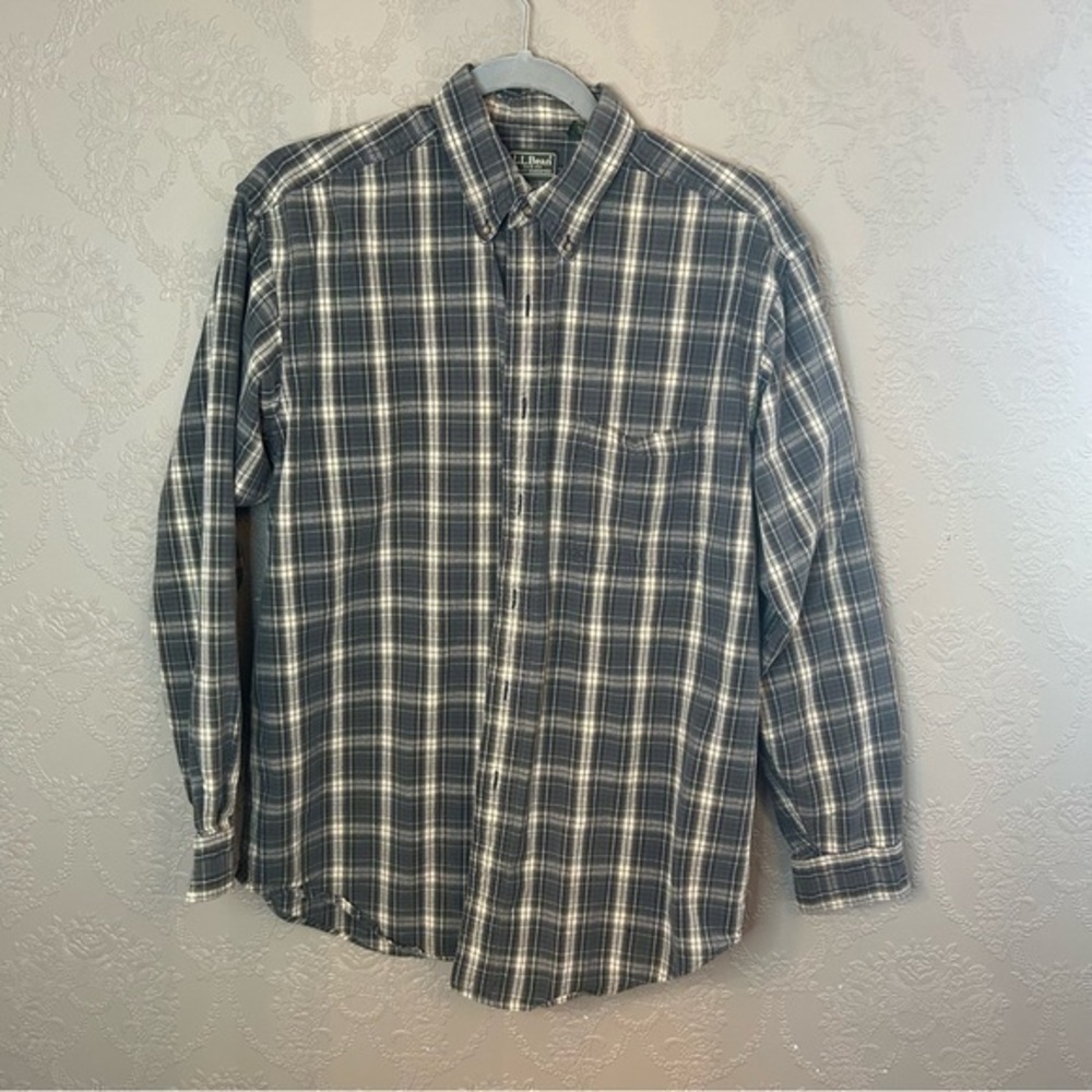 LL Bean button down cotton plaid shirt M medium great condition